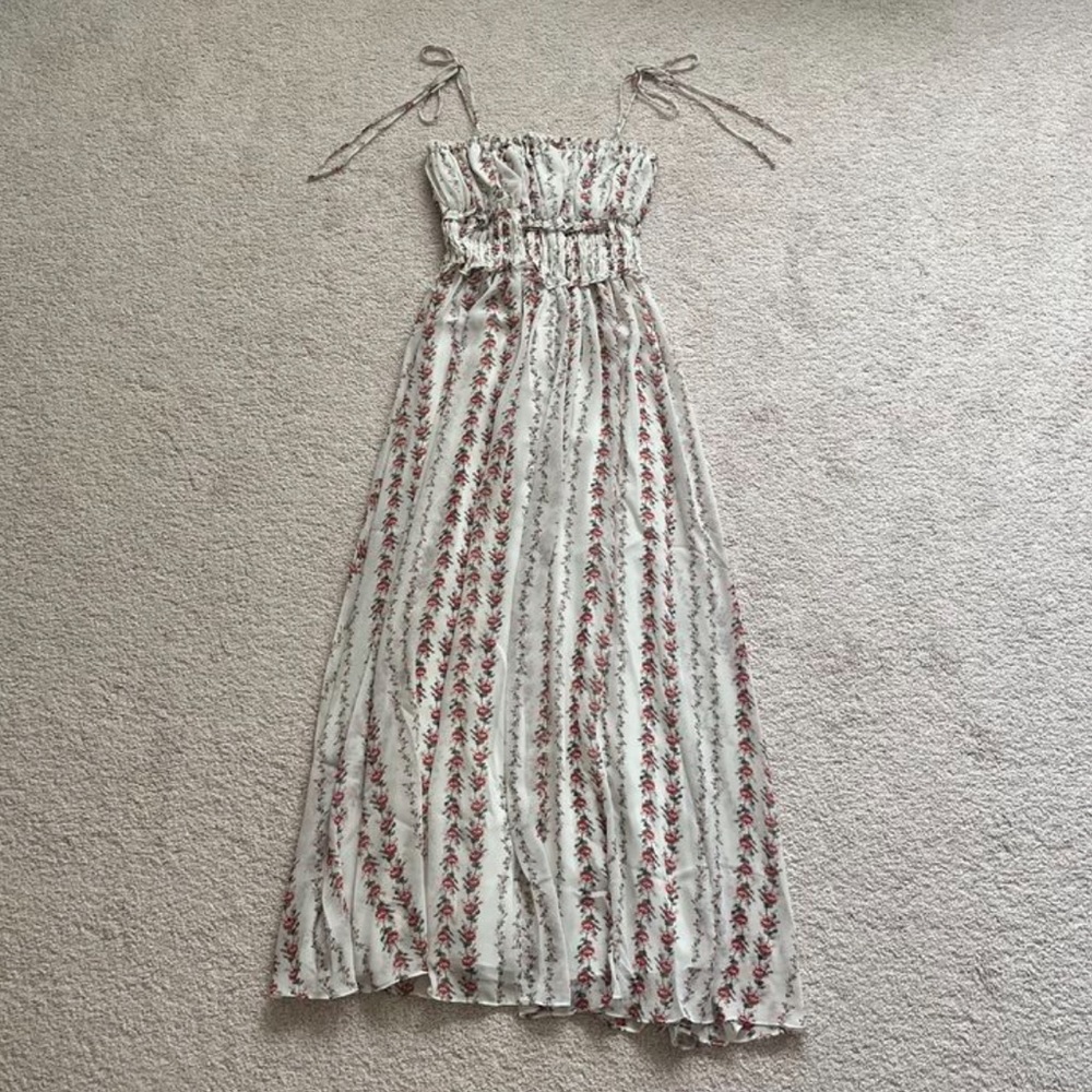 Strapless White Floral Maxi Dress